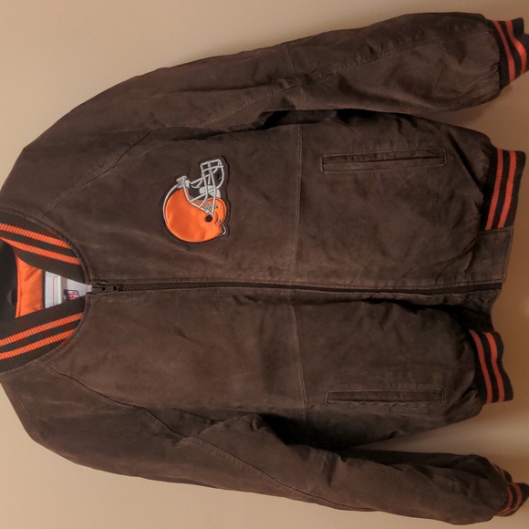 Men's "Cleveland Browns" suede varsity jacket. Fully lined. 2 outside pockets - Picture 2 of 7